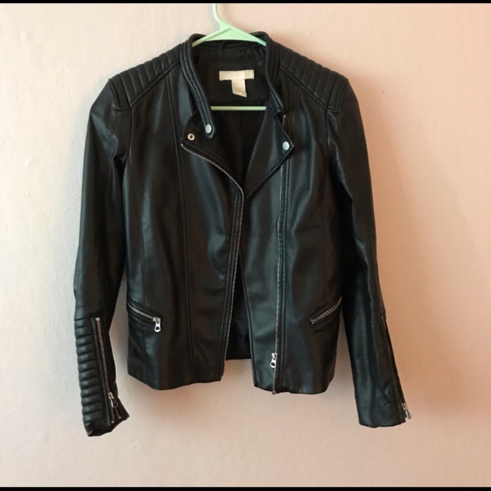 H&M Black Faux Leather Moto Jacket